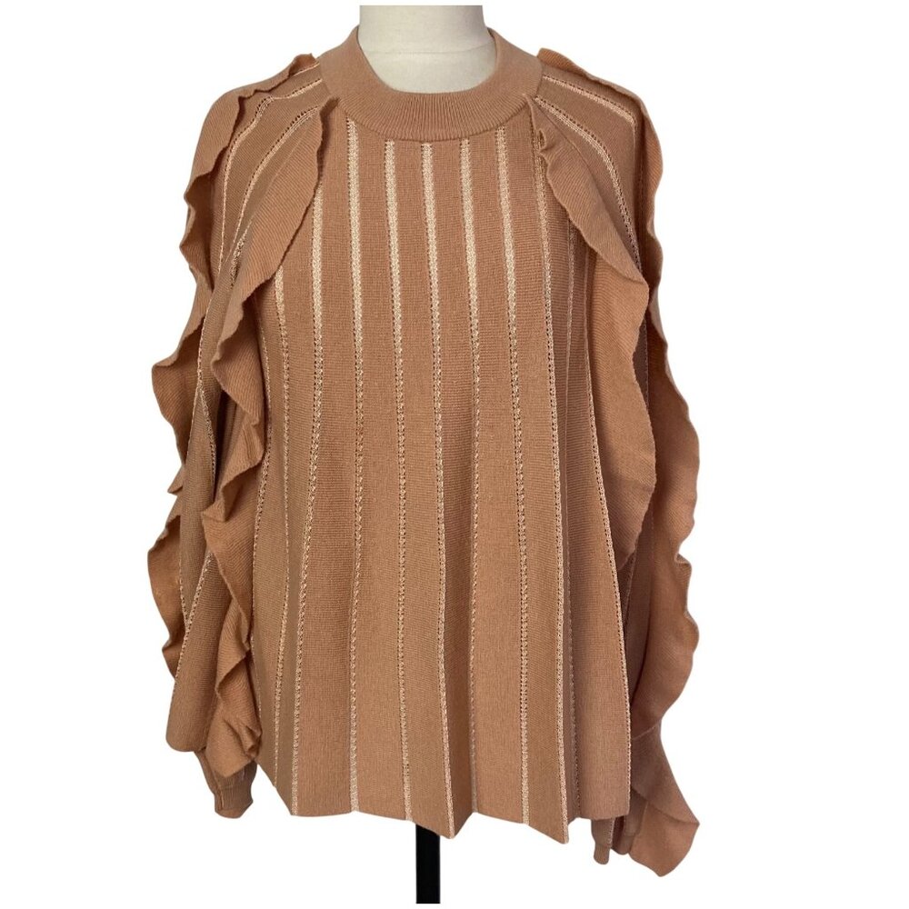 Rebecca Taylor Pleated Ruffle Wool Sweater Womens Medium Orange Coquette